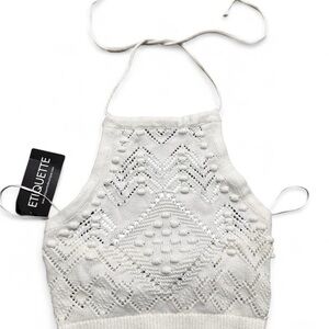 White Crochet Halter Top by Etiquette